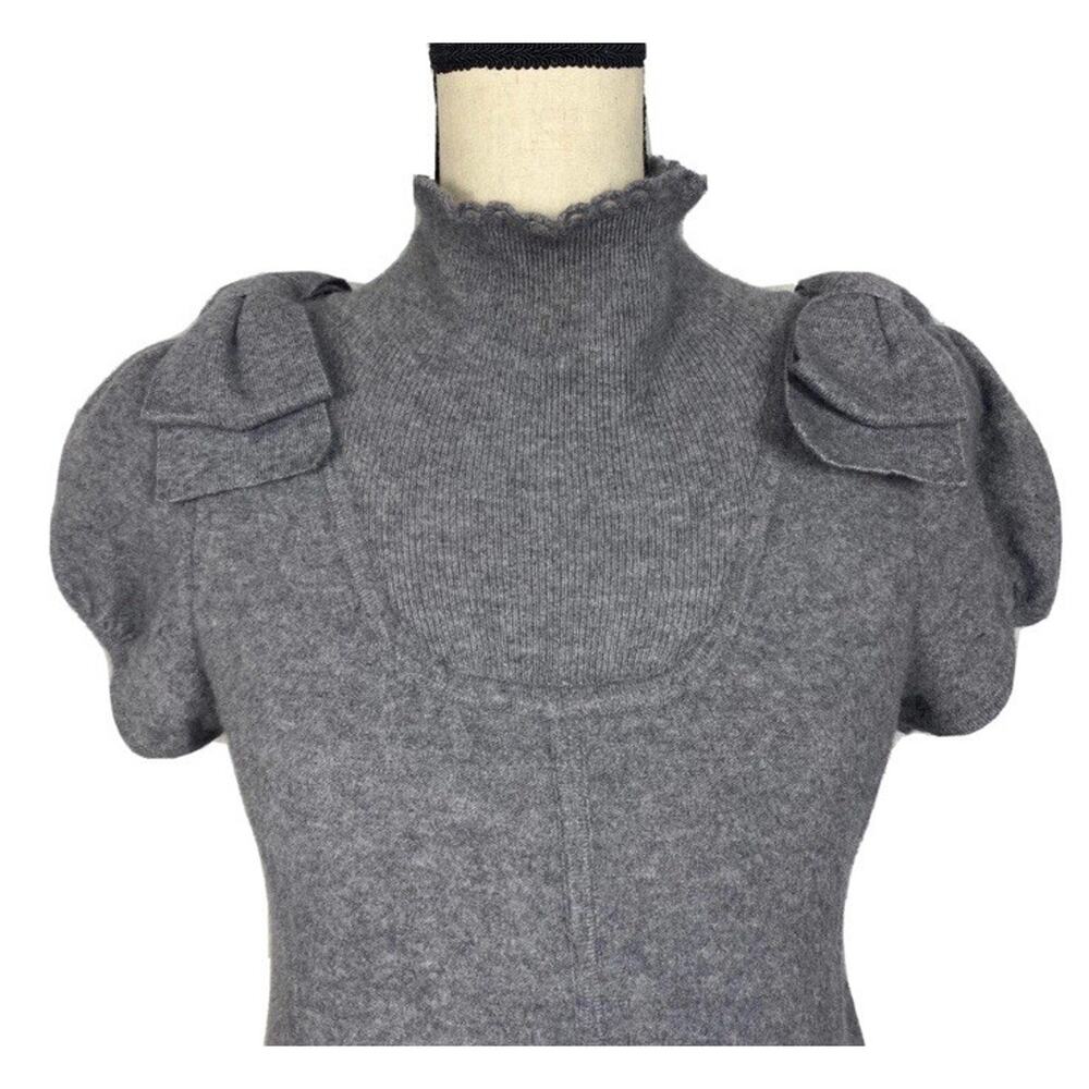 Moth Gray Jay Dress - S Merino Angora Blend, Bow Puff Sleeve Mock Neck Cozy Twee - Picture 4 of 10